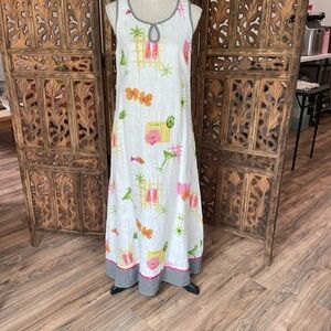 White and Pink Sleeveless  Maxi Linen Sundress by Liz and Jane